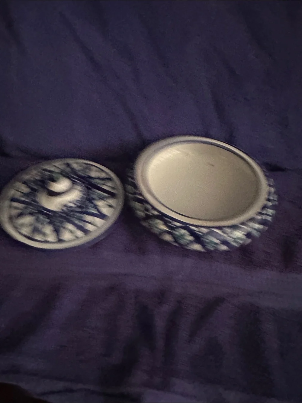 Blue & Green Ceramic Lidded Storage Bowl - Decorative Home Organizer